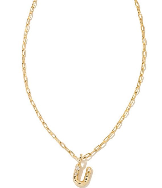 Crystal Letter Gold Short Pendant Necklace in White Crystal