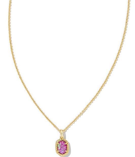 Daphne Framed Short Pendant Necklace in Gold Magenta Opal