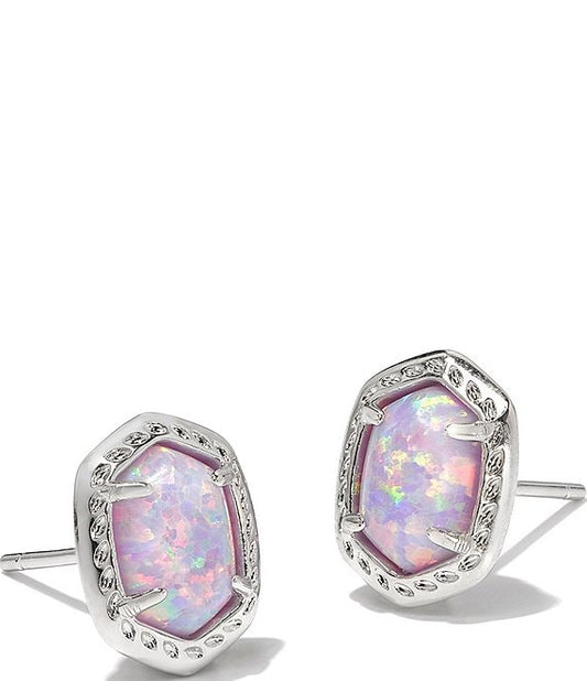 Daphne Framed Stud Earrings in Silver Lilac Opal