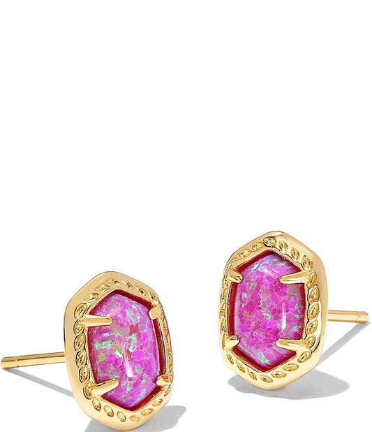 Daphne Framed Stud Earrings in Gold Magenta Kyocera Opal