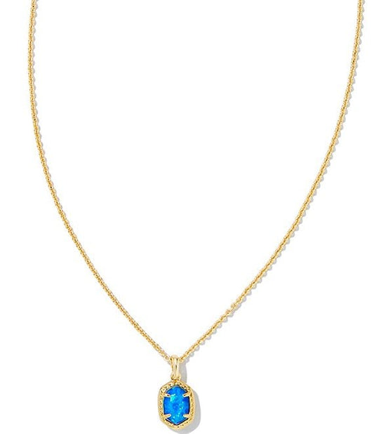 Daphne Framed Short Pendant Necklace in Gold Bright Blue Opal