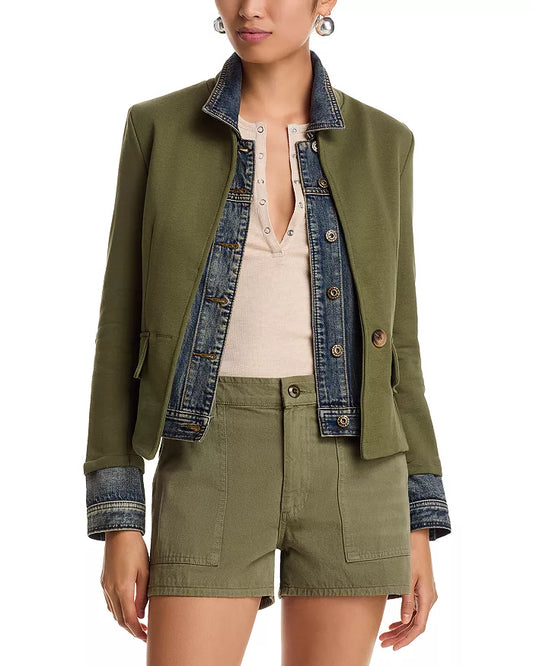 Clarissa Mixed Media Olive Denim Jacket