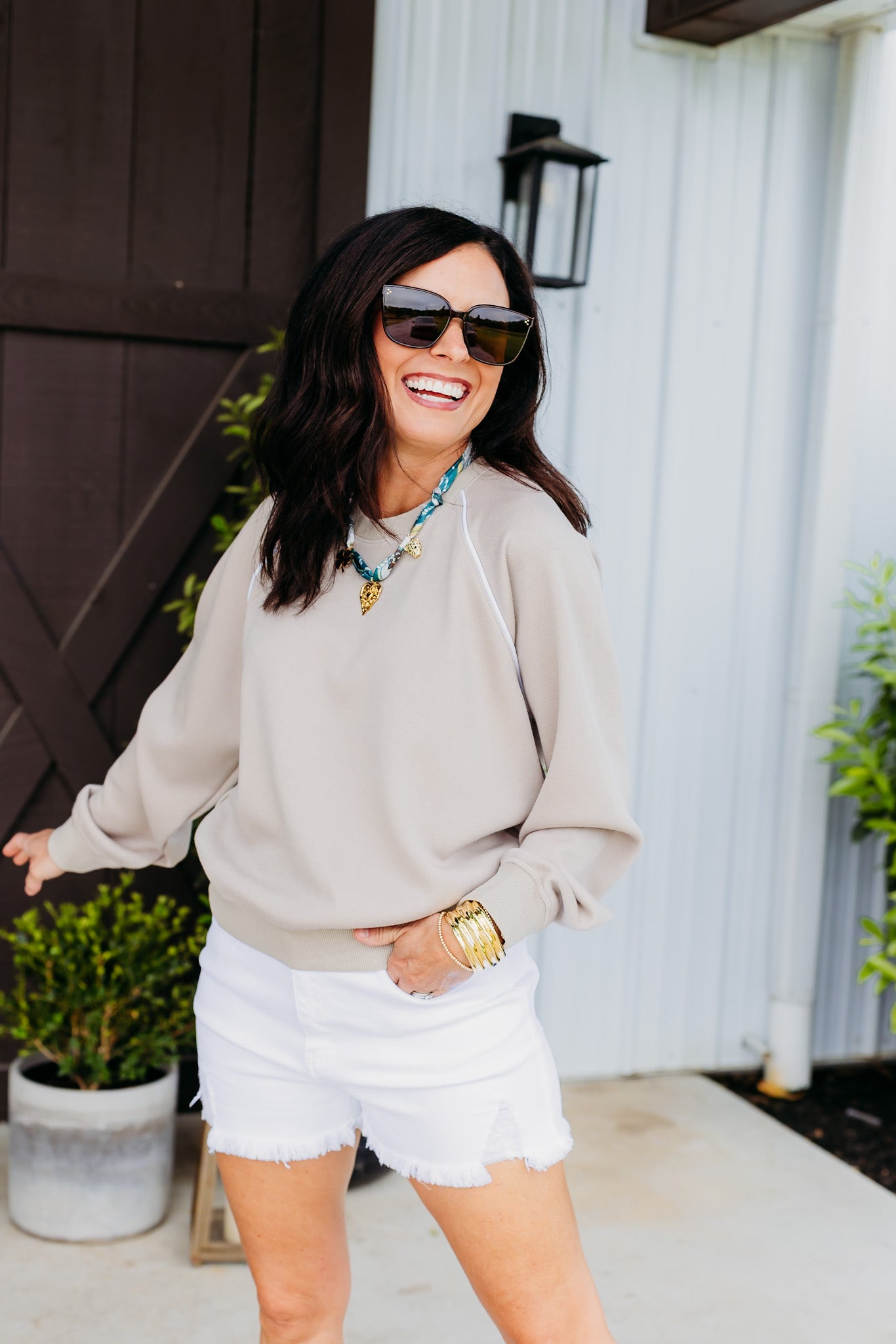 AirEssentials Pique Long Sleeve Ashwood Crewneck Top