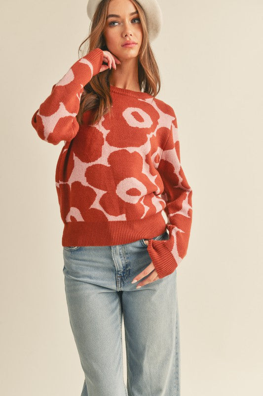 Counting Every Minute Lavender Rust Sweater