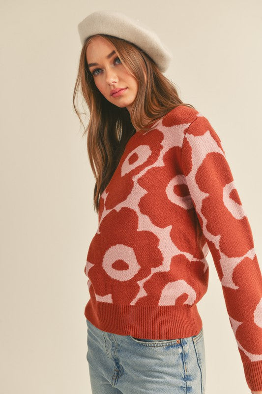 Counting Every Minute Lavender Rust Sweater