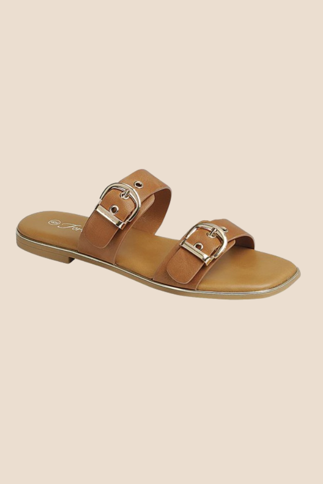 New Adventures Tan Flat Sandal