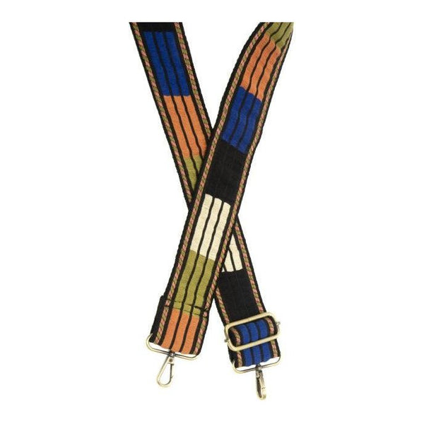 2" Black Multi Striped Colorblock Embroidered Guitar Strap