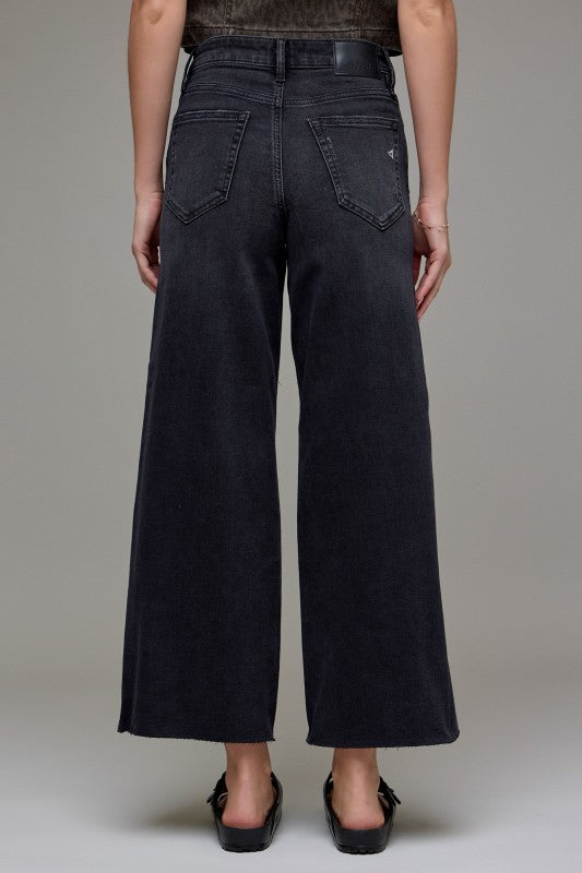 Nori Black Clean Cropped Wide Leg Denim