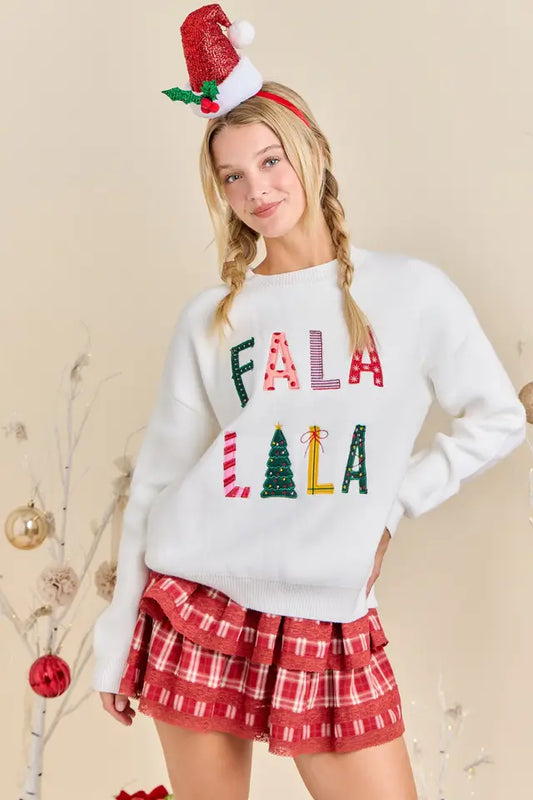 Falalala White Sweater - PRE-ORDER