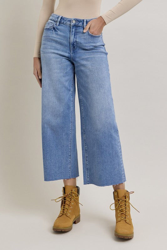 Nori Medium Wash Crop Wide Leg Denim