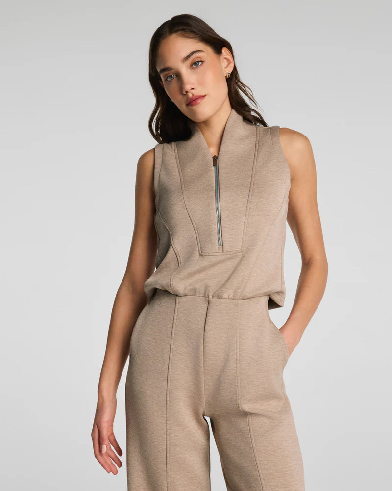 AirEssentials Shawl Collar Half Zip Dune Heather Jumpsuit