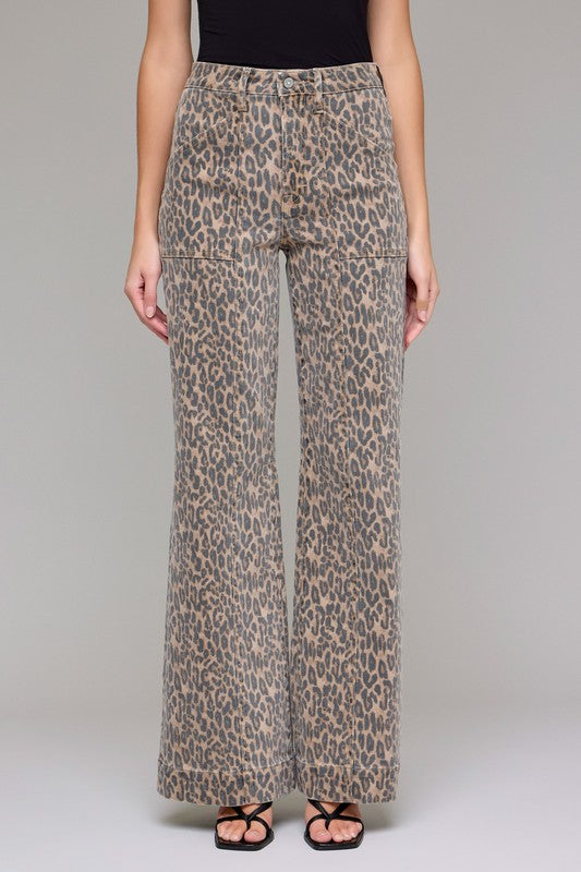Happi Cheetah Wide Flare Denim