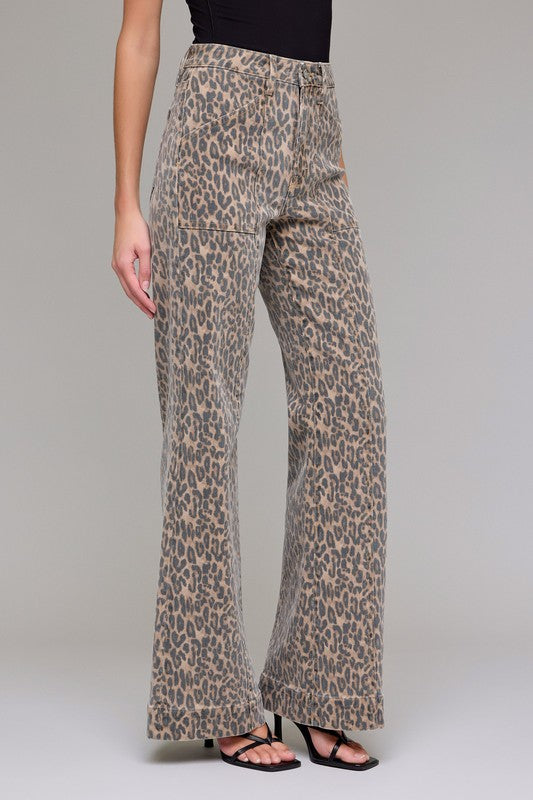 Happi Cheetah Wide Flare Denim