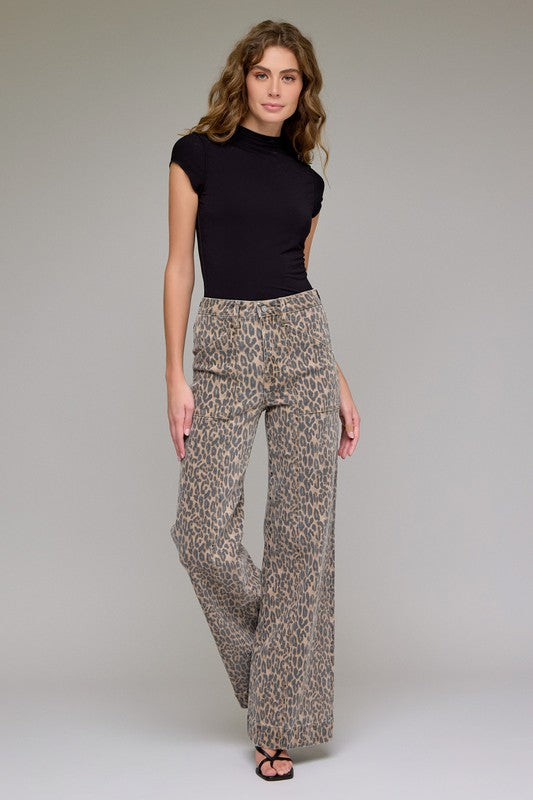 Happi Cheetah Wide Flare Denim