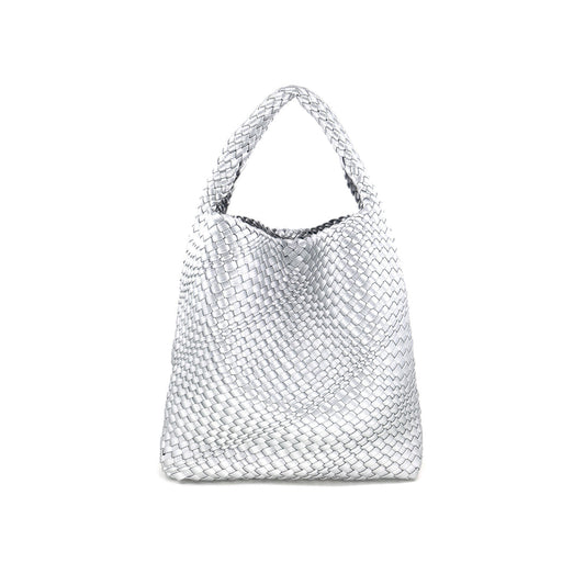 Woven Medium Silver Handbag