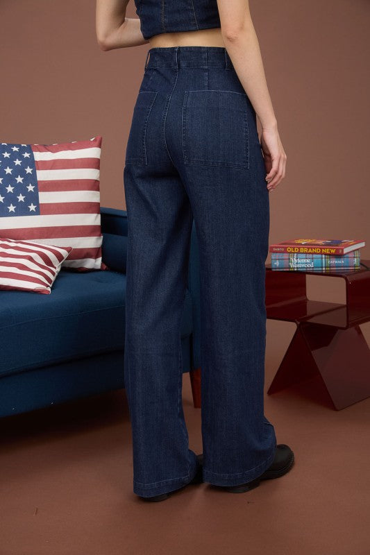 Solid Ground Wide Leg Denim Pants