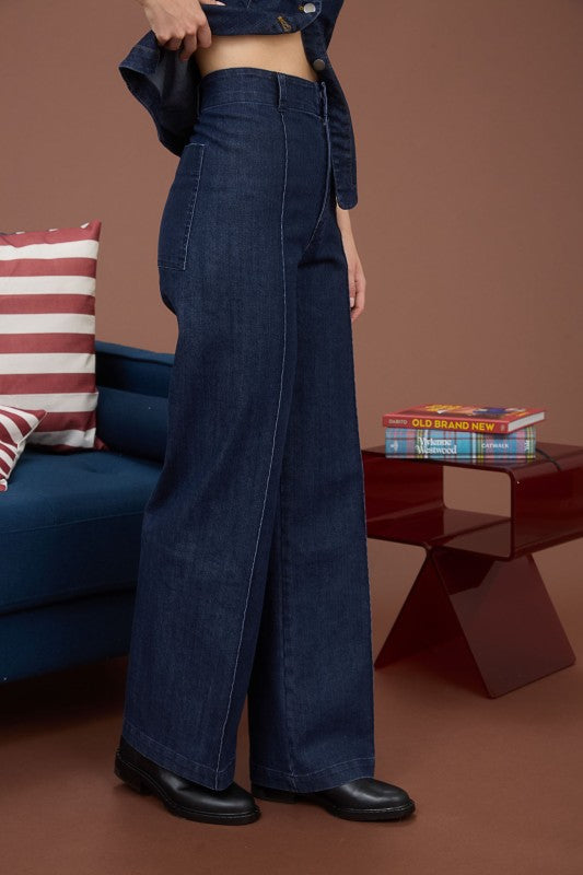 Solid Ground Wide Leg Denim Pants