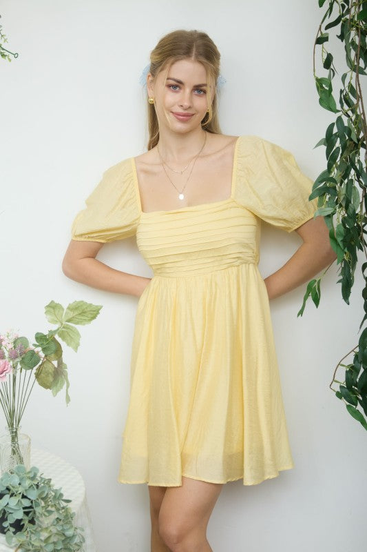 Pleated Bodice Dress L / YELLOW LIGHT