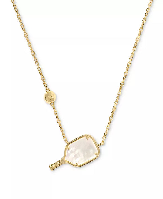 Pickleball Gold Short Pendant Necklace Ivory Mother-of-Pearl