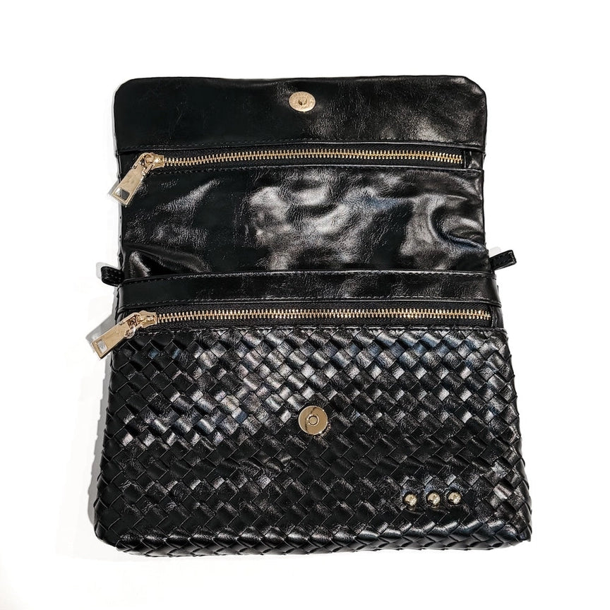 Wrenlee Woven Black Flap Crossbody Bag