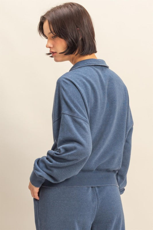 There For It Dusty Navy Half Zip Sweatshirt