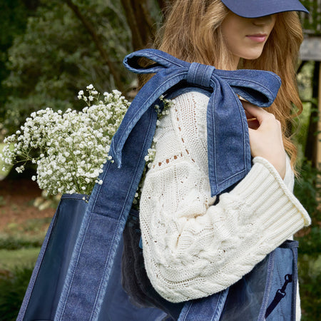 Jelly Dark Wash Denim Bow Tote Bag