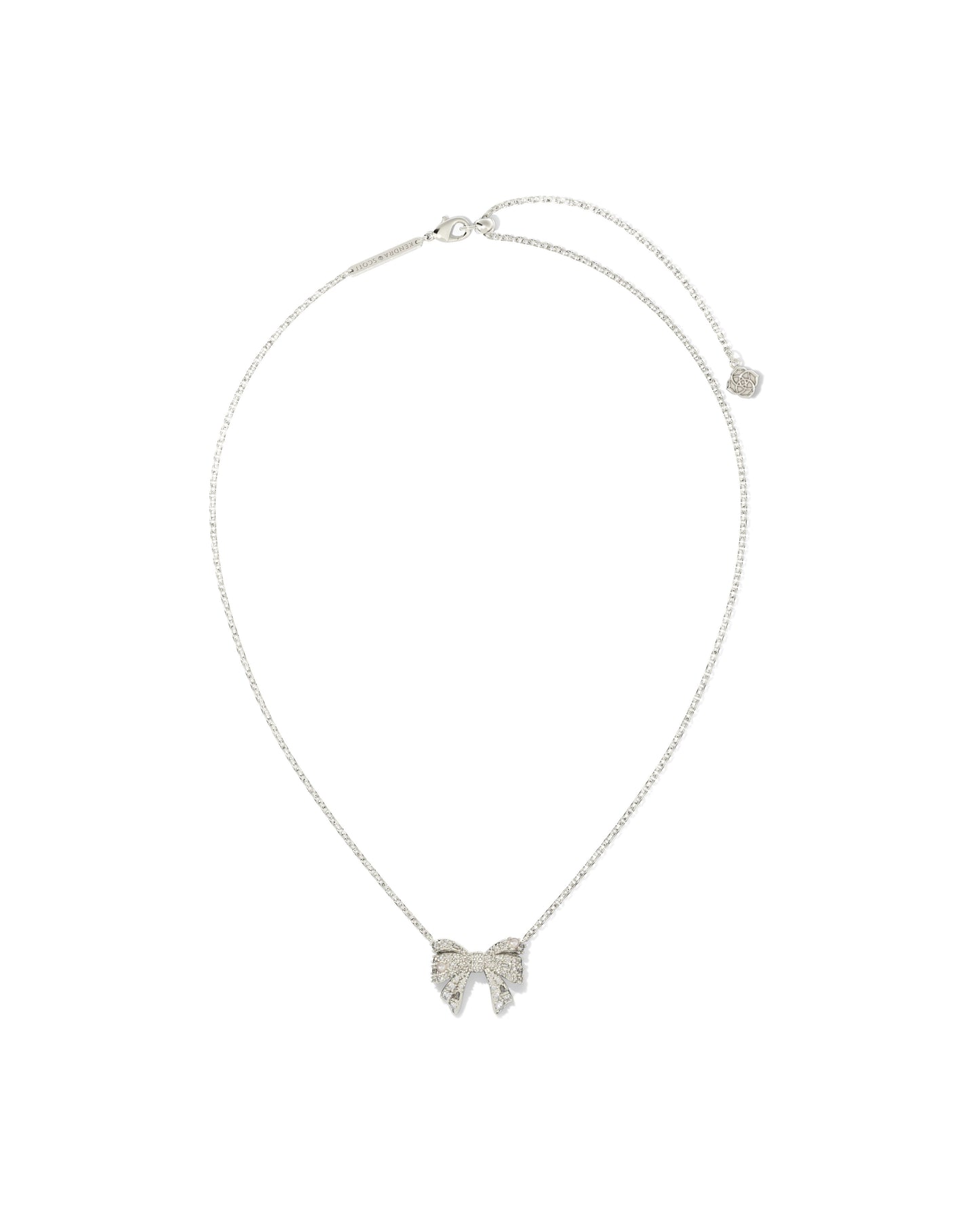 Krista Bow Silver Short Pendant Necklace in White Mix