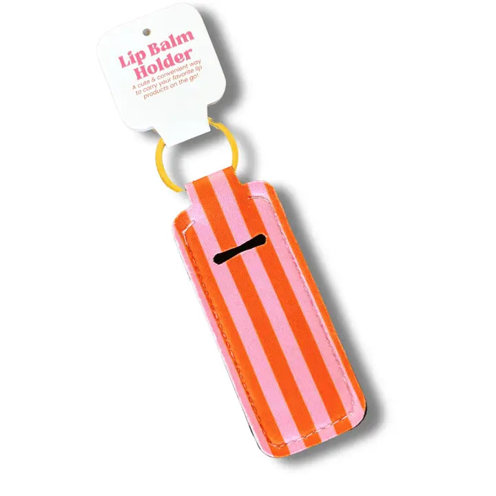 Lip Balm/Lipstick Pink Orange Stripes Keychain Holder