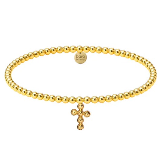 Bubble Cross Charm 14K Gold Filled Beaded Bracelet