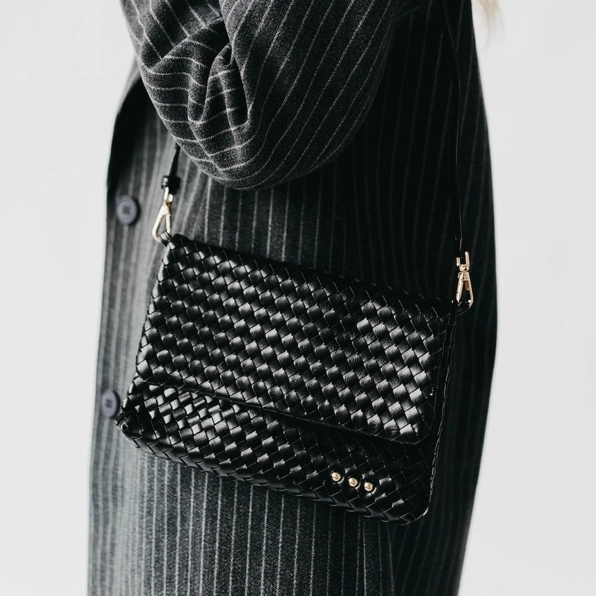 Wrenlee Woven Black Flap Crossbody Bag