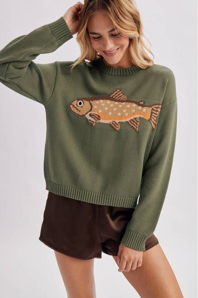 Lucky Catch Sweater in Olive Green