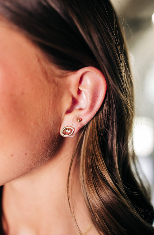 Football Gold Stud Earrings in Orange Goldstone