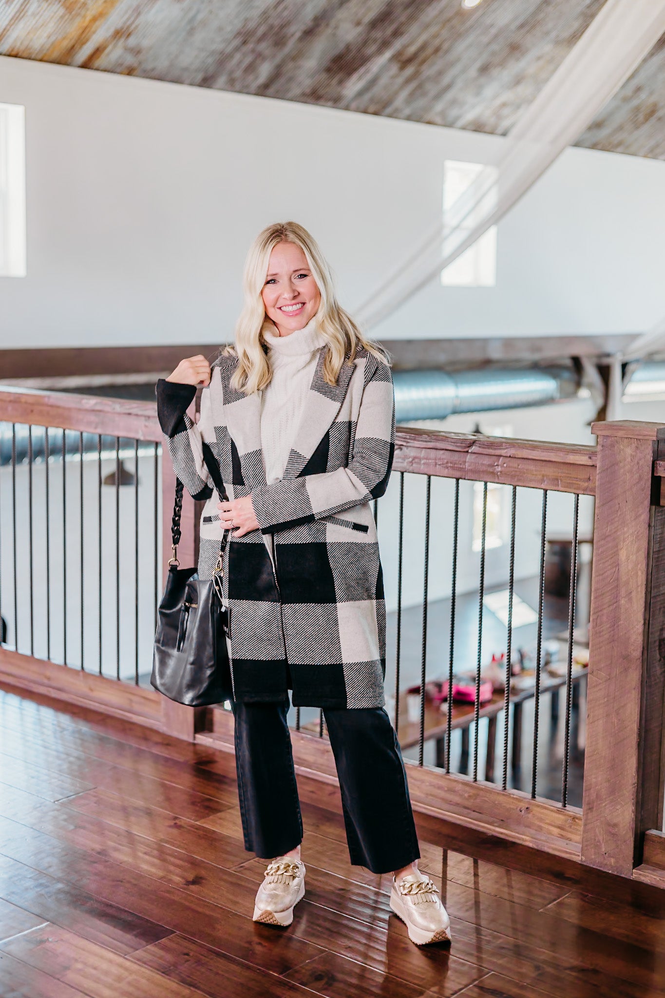 Kenzie Ivory Black Plaid Coat