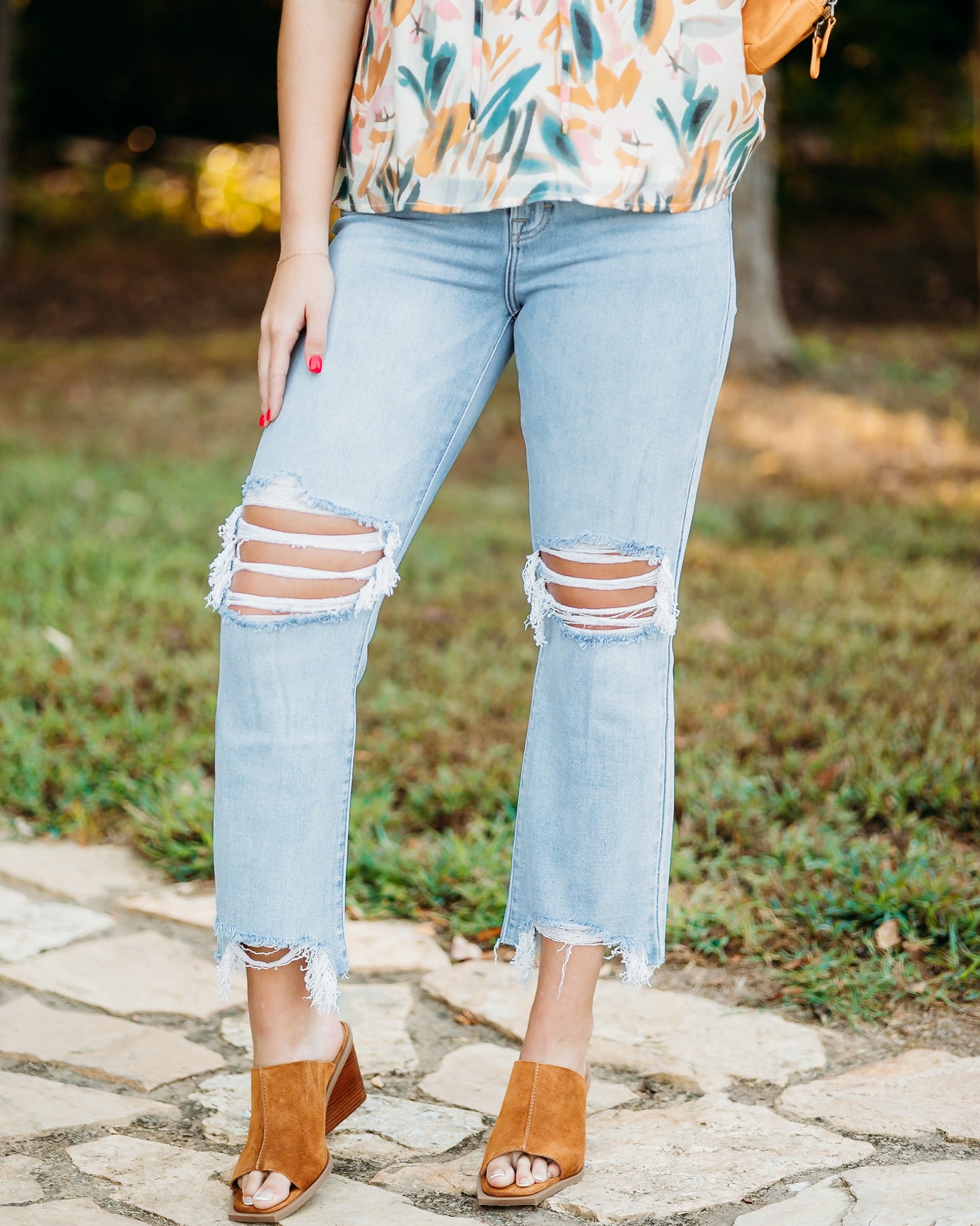 Happi Medium Wash Cropped Flare Denim