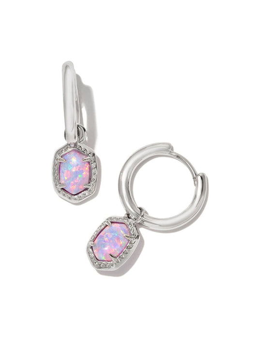 Daphne Framed Huggie Hoop Earrings in Silver Lilac Opal