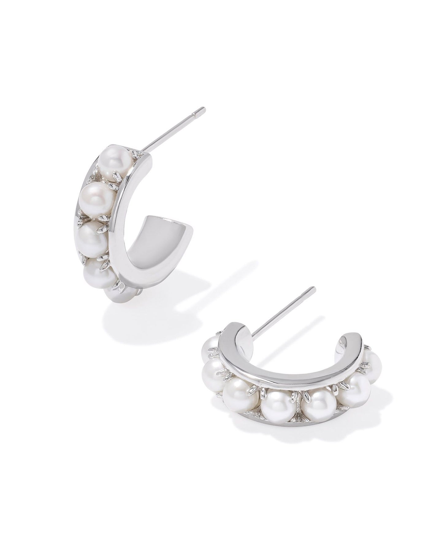 Krista Silver Pearl Huggie Earrings in White Pearl