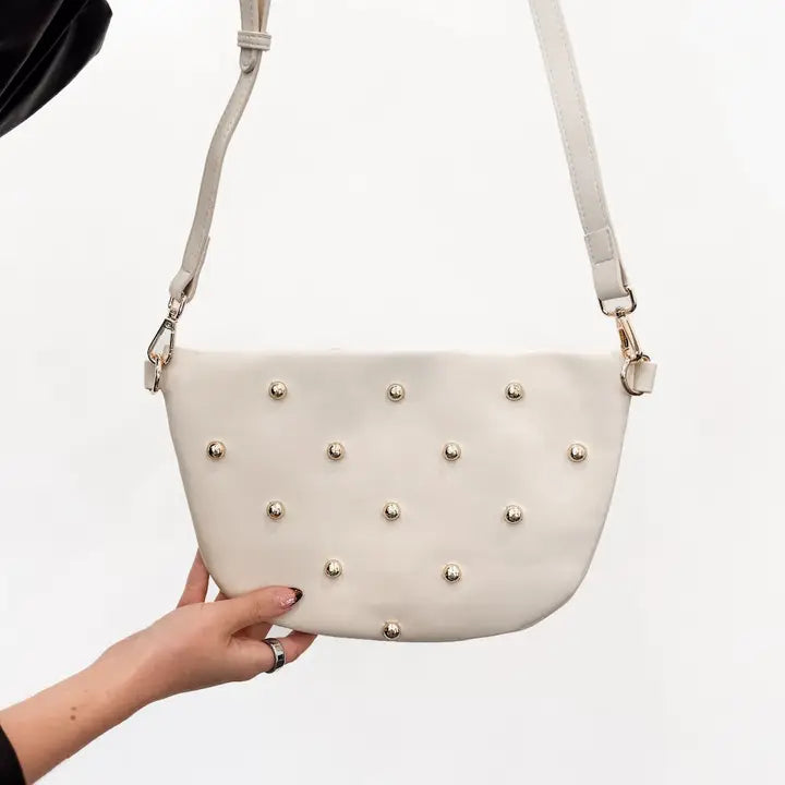 Chic Gold Studded Westlyn Cream Belt Bag