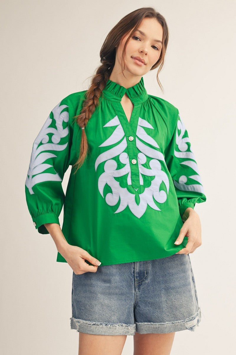 Baroque Floral Green Top – Ribbon Chix