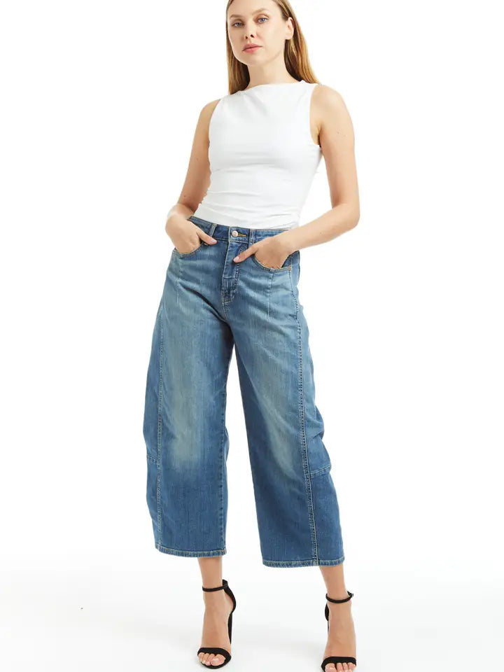 Julie High Rise Barrel Crop Denim