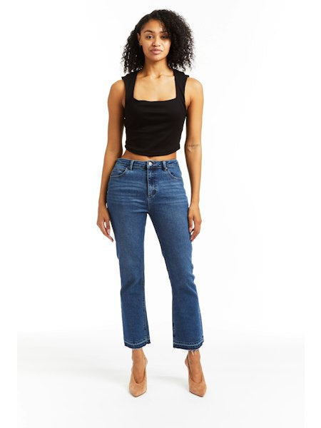 Ava High Rise Medium Dark Indigo Crop Flare Denim