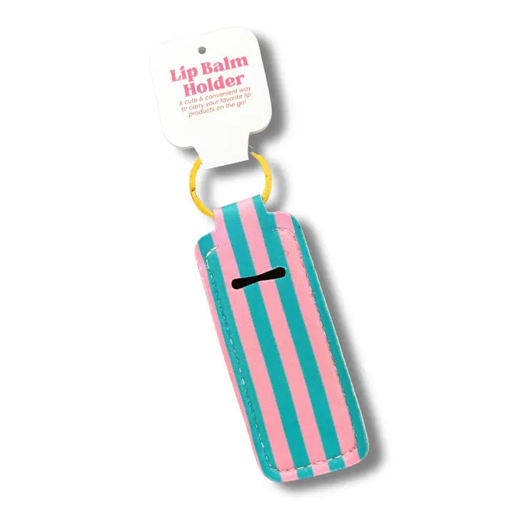 Lip Balm/Lipstick Pink Blue Stripes Keychain Holder