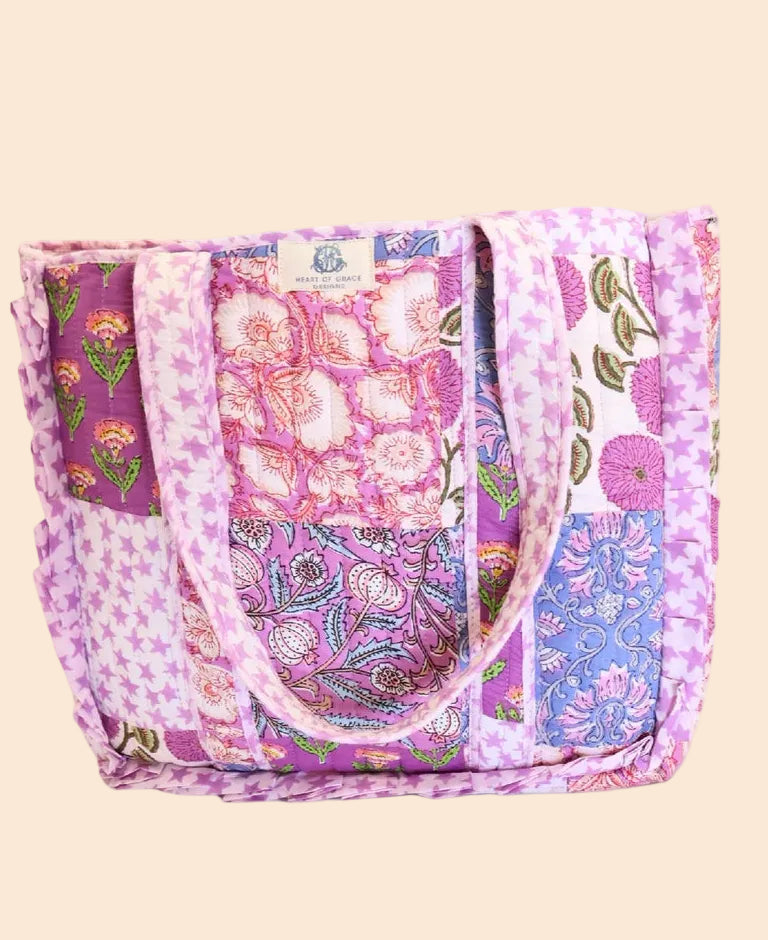 Starlit Blooms Quilted Tote Bag