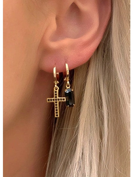 Baguette Gem Black Huggie Earrings