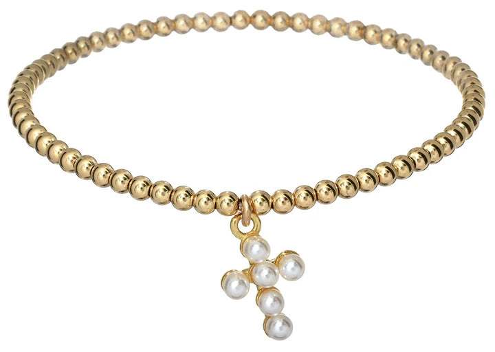Rachel Pearl Cross 14K Gold Filled Beaded Bracelet