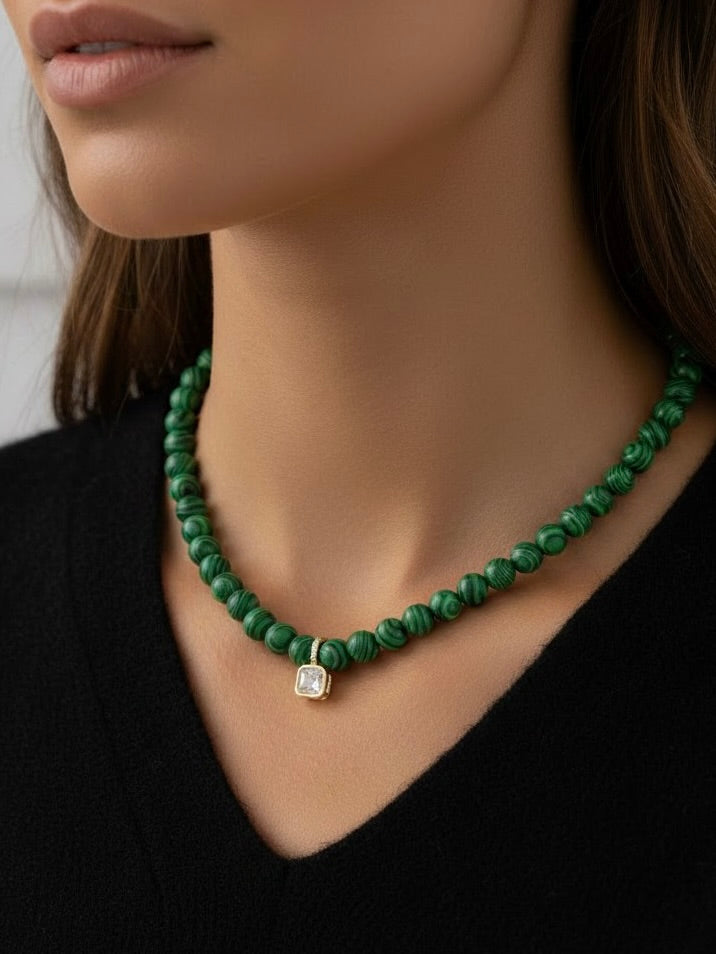 Green Gemstone Beaded Necklace