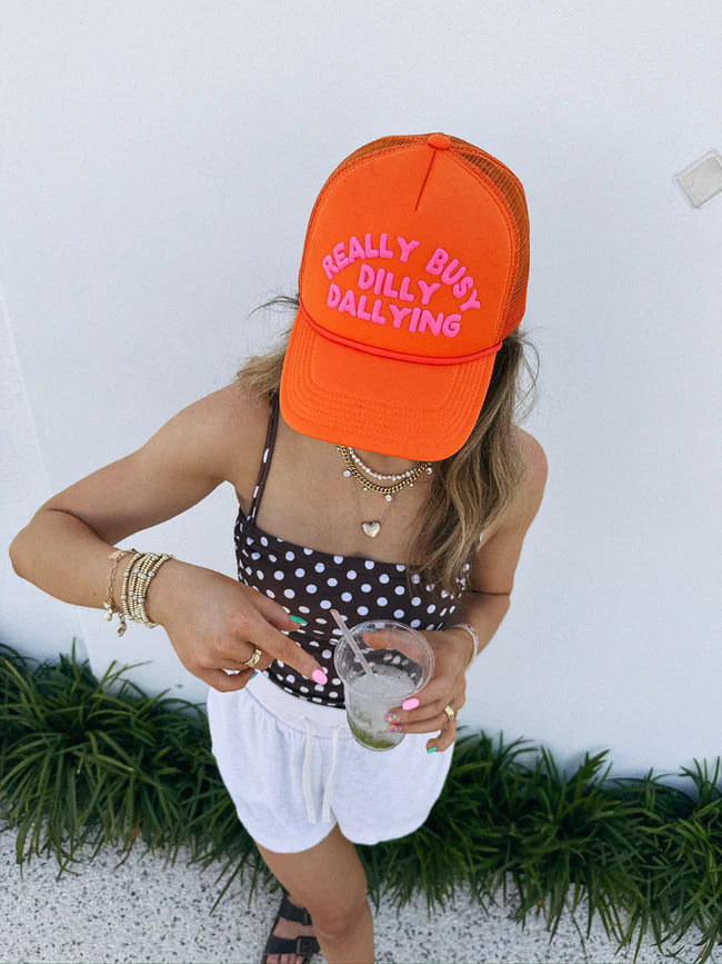 Dilly Dallying Orange Trucker Cap