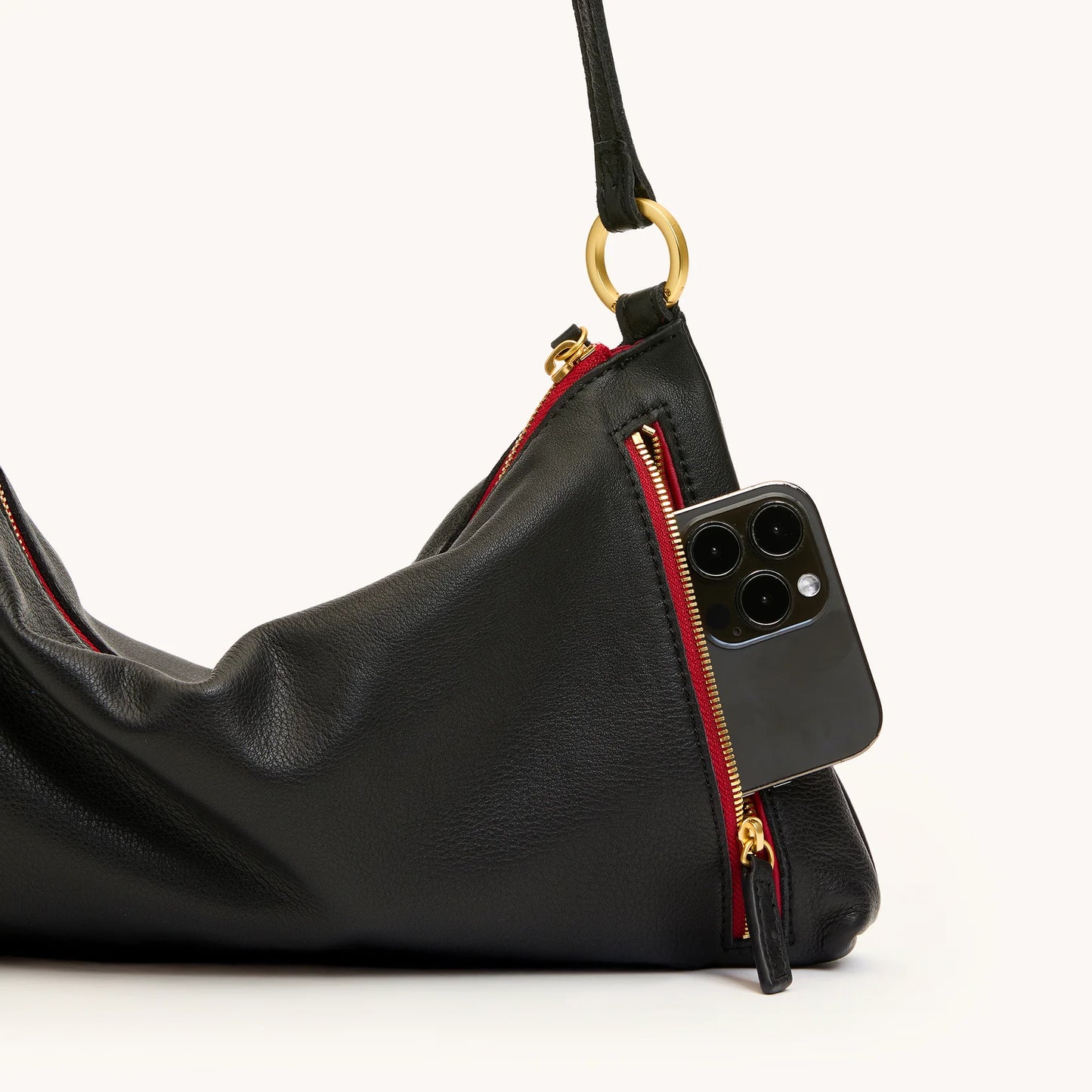 Kyle Med Black/Brushed Gold Red Zip Handbag