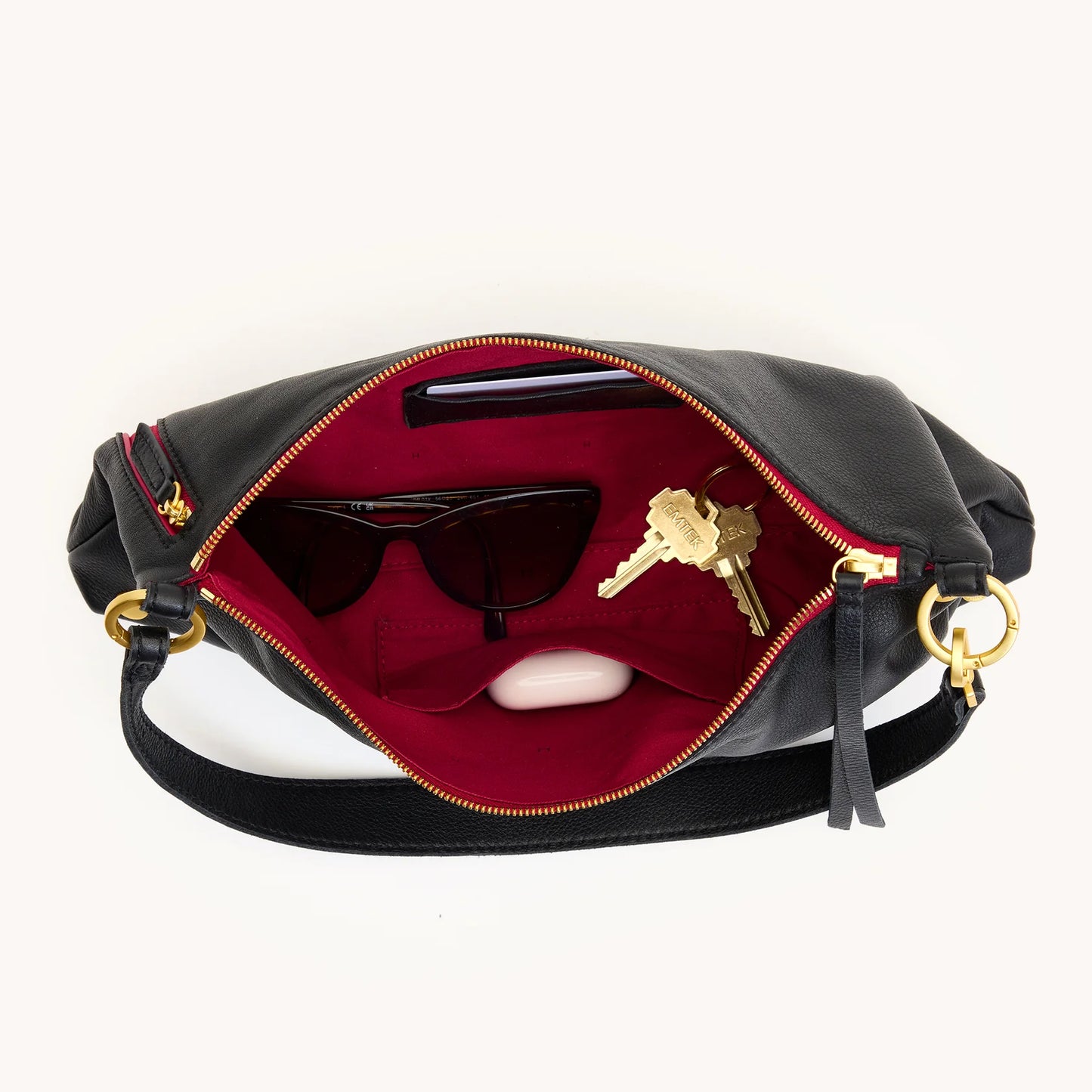 Kyle Med Black/Brushed Gold Red Zip Handbag