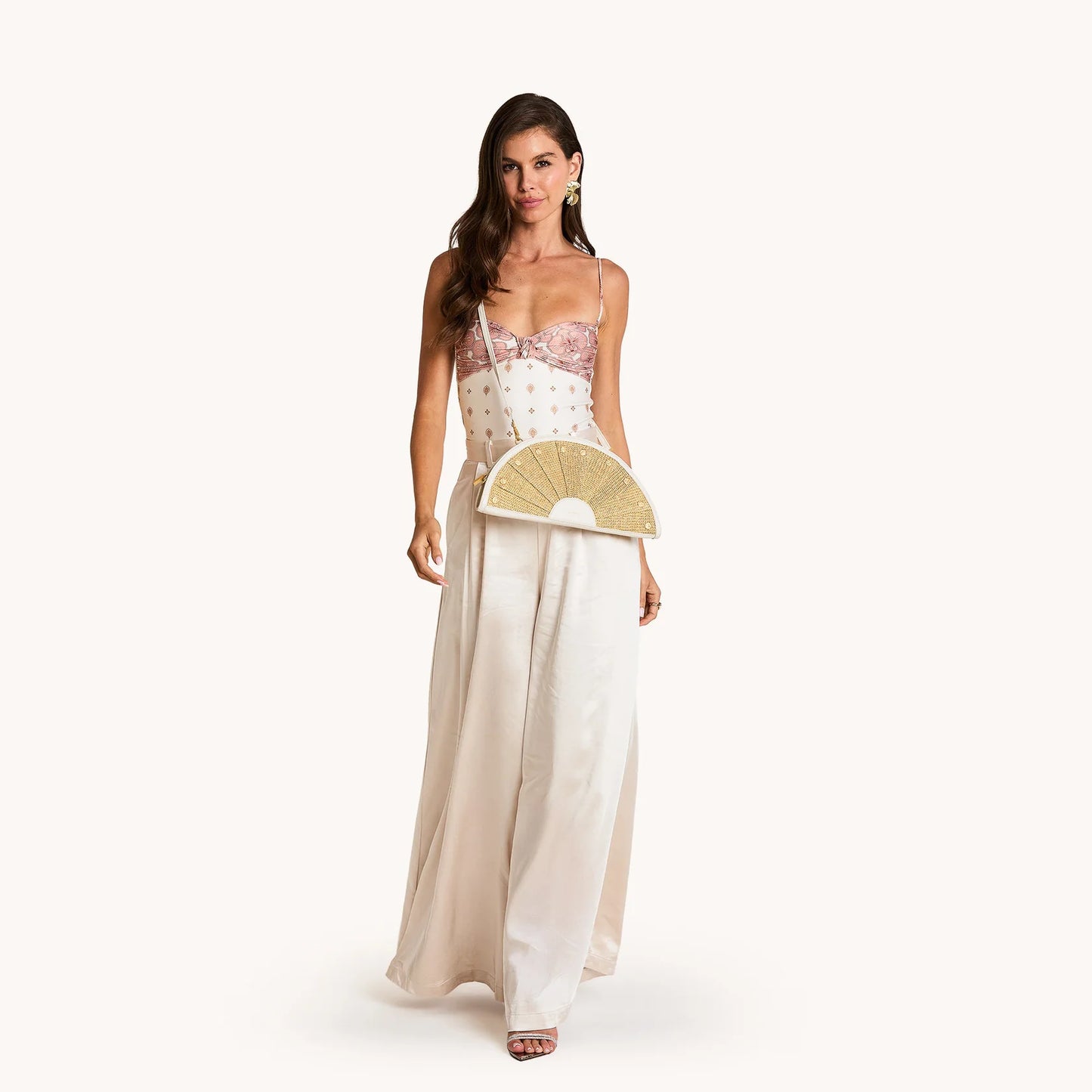 Shelley Calla Lily White Raffia/Brushed Gold Hammered Clutch