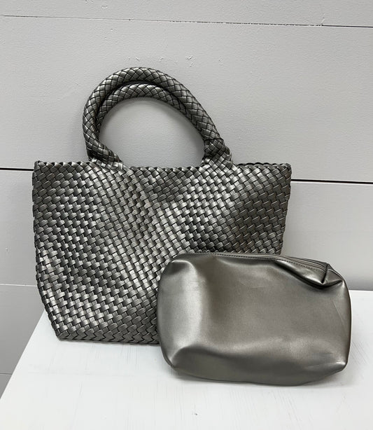 Woven Large Silver Handbag